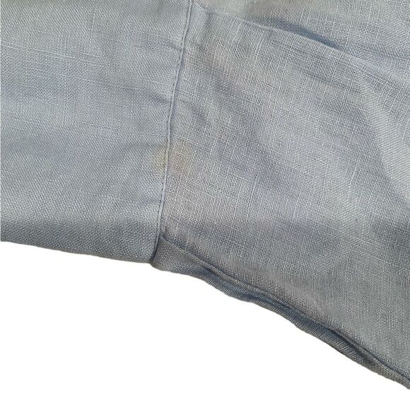 Zara Women's Size Large Linen Blue Button Down Long Sleeves Shirt Blouse - Picture 7 of 16